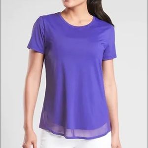 Athleta Paradise Blue Cadence Mesh Trim Workout Top UV Protection Size Small